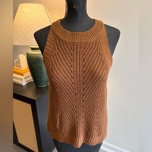 NWT Nine West Camel Brown Knit Sleeveless Halter Tank Size Medium Granola Office